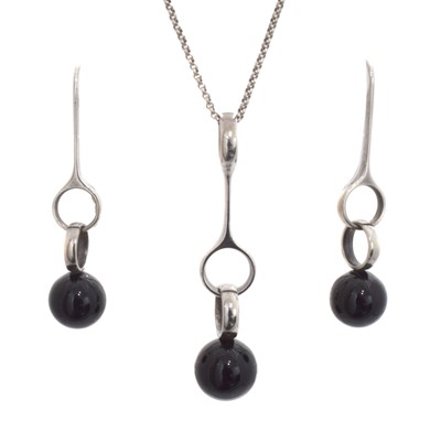 Lot 71 - A set of silver onyx 'Sphere' jewellery by Georg Jensen.