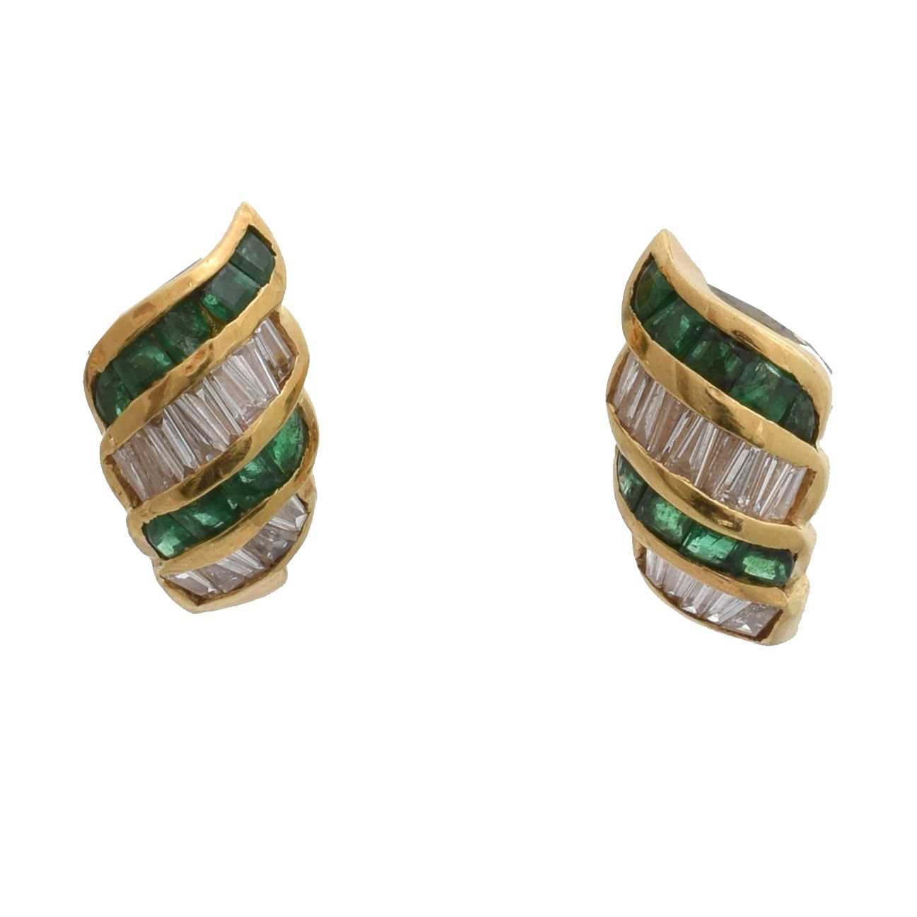 Lot 39 - A pair of emerald and diamond earrings.