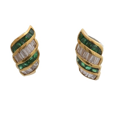Lot 39 - A pair of emerald and diamond earrings.
