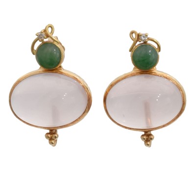 Lot 42 - A pair of jade earrings.