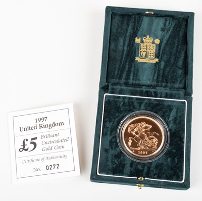 Lot 12 - Queen Elizabeth II, Brilliant Uncirculated Five Pounds, 1997.