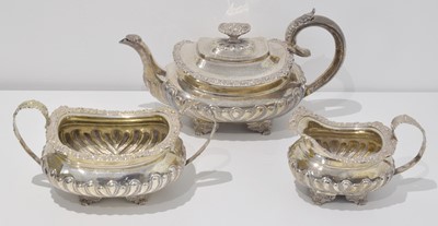 Lot 87 - A George IV silver three piece tea set.