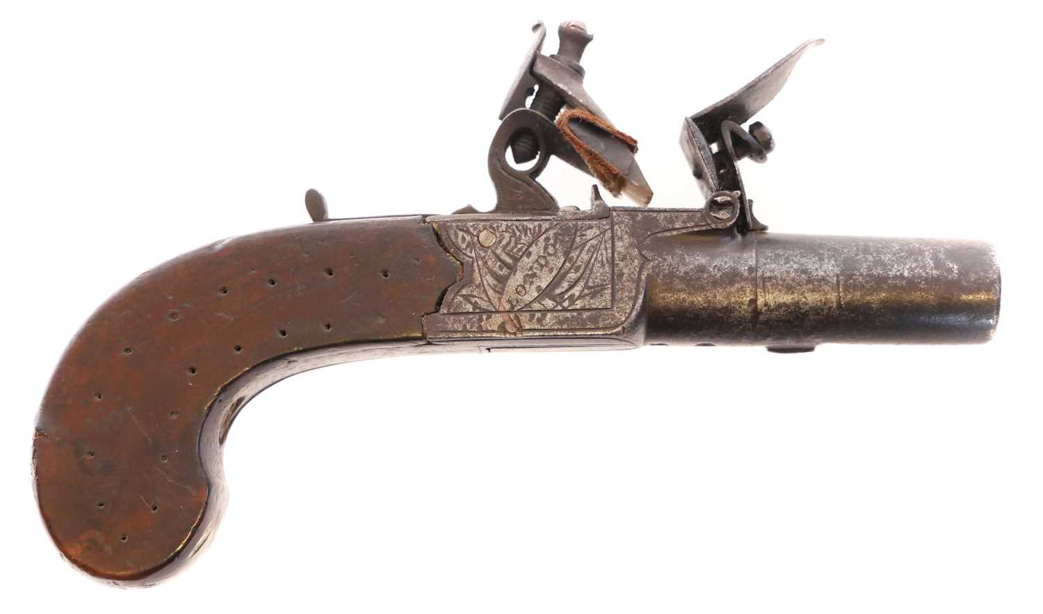 Lot 8 - Flintlock 50 bore pocket pistol by W. Hollis...