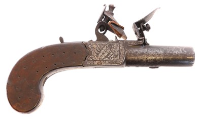 Lot 8 - Flintlock 50 bore pocket pistol by W. Hollis...