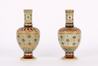 Lot 44 - A Pair of Late 19th Century Stoneware Vases by Mettlach, Germany