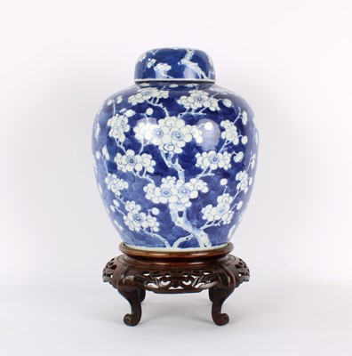 Lot 7 - A Large Chinese Blue and White "Prunus" Ginger Jar
