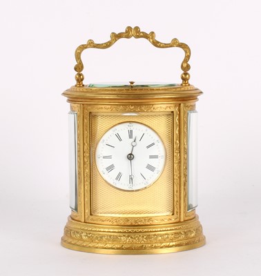 Lot 73 - A Late 19th Century French Gilt and Engraved Brass Repeating Carriage Clock
