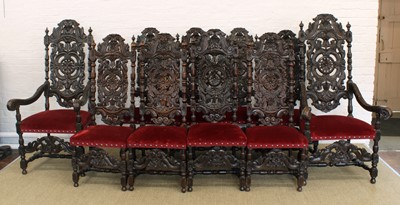 Lot 232 - An Impressive Harlequin Set of Ten Victorian 'Carolean Revival' Oak Dining Chairs