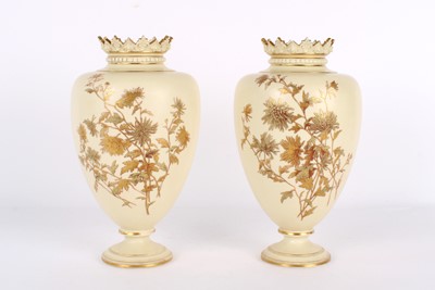 Lot 43 - A Pair of Aesthetic Period "Chrysanthemum" Vases by Royal Worcester