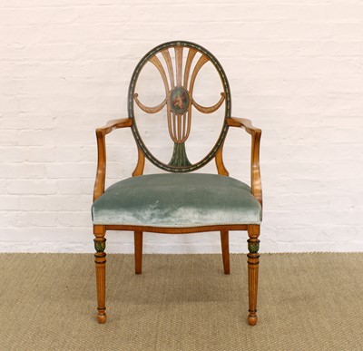 Lot 231 - An Attractive Edwardian 'Sheraton Revival' Painted Satinwood Elbow Chair
