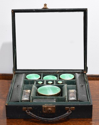 Lot 84 - A George VI silver enamel travel set.