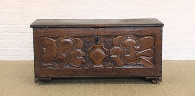 Lot 169 - A Small 18th Century Oak Coffer with Unusual Decoration