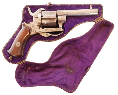 Lot 16 - Belgian 7mm pinfire revolver, 2.75inch sighted...