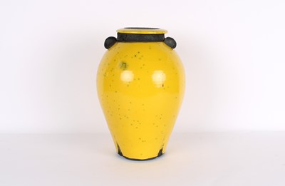 Lot 90 - Large Raku Fired Twin-Handled Vessel with Cover