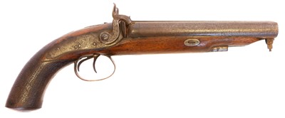 Lot 4 - Percussion 18 bore side by side Howdah pistol...