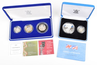 Lot 27 - 2003 Silver Proof Piedfort 3-Coin Collection and 1997 Two-Coin Silver Proof Set (2).