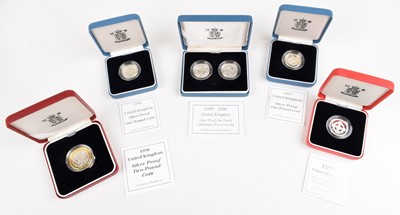 Lot 24 - Forty cased Royal Mint Silver Proof coins and coin sets (40).
