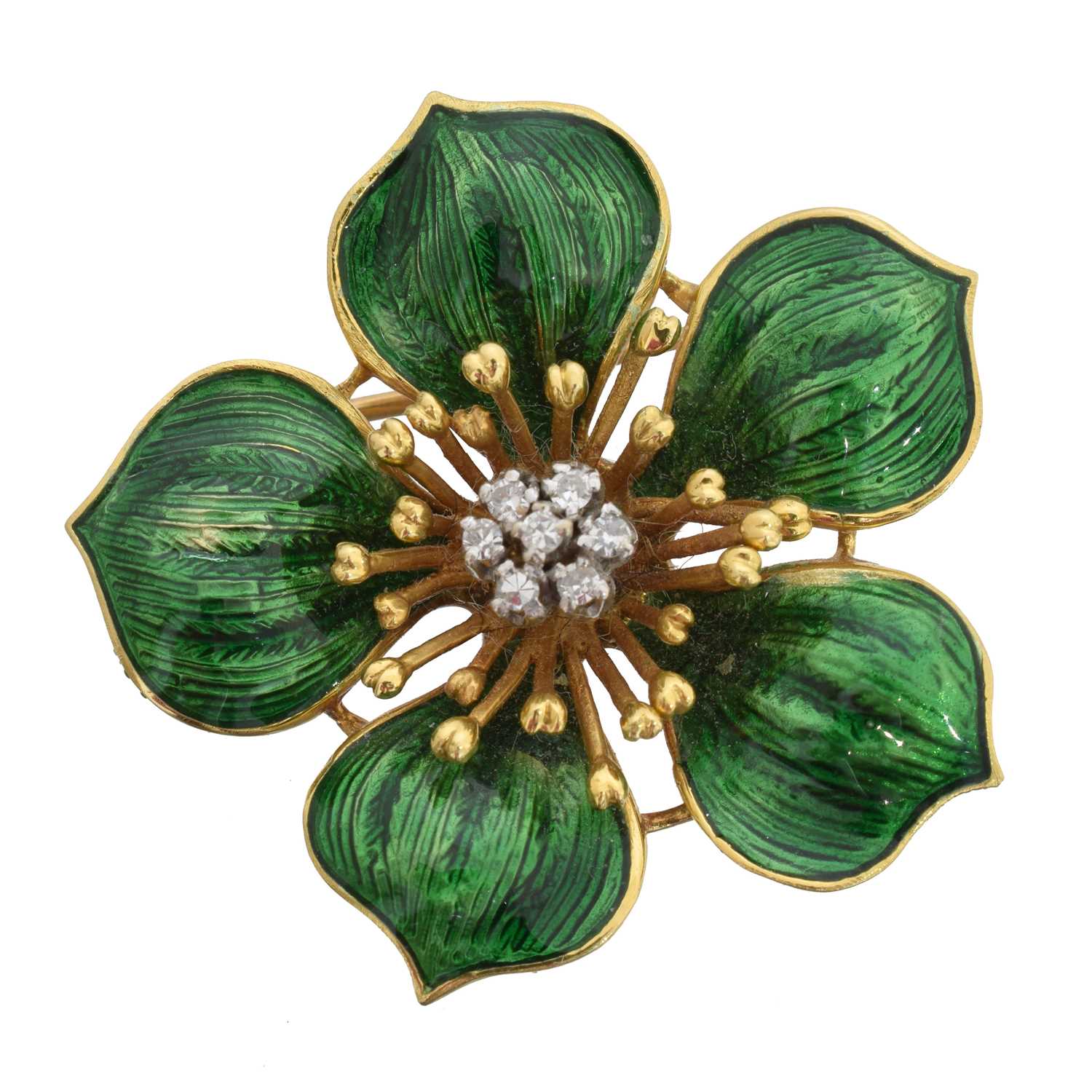 Lot 12 - A 1960s enamel and diamond brooch by Ben Rosenfeld
