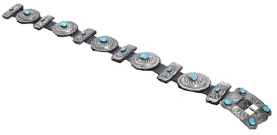 Lot 85 - A silver and turquoise Concho belt by A Payton.