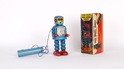 Lot 308 - A Japanese "Battery Operated Remote Control High-Wheel Robot" Toy by KO (Yoshiya)