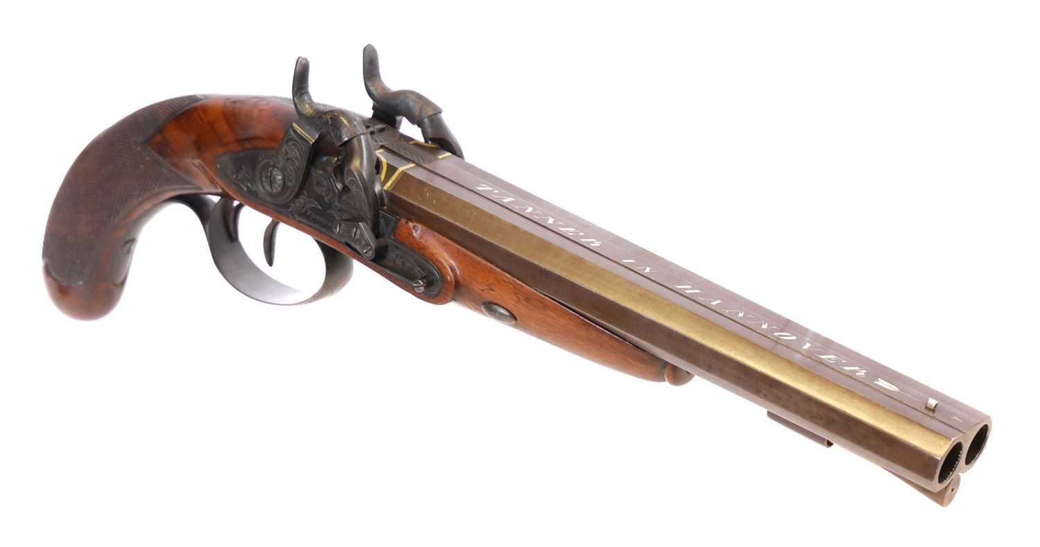 Lot 7 - Percussion double barrel Howdah pistol by...