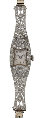 Lot 148 - An early 20th century platinum diamond cocktail watch by Eldor Watch Co.