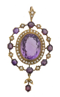 Lot 68 - An amethyst and split pearl pendant