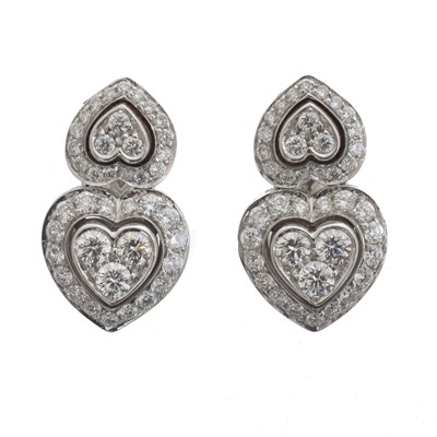 Lot 19 - A pair of 18ct gold diamond drop earrings by Picchiotti.