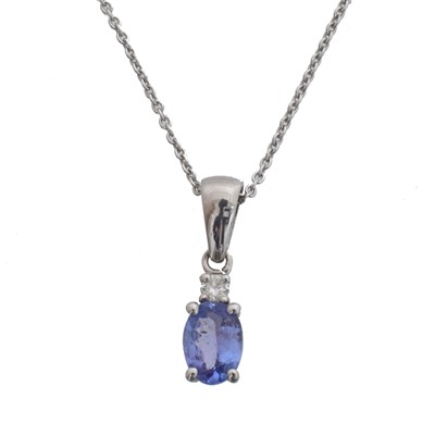 Lot 52 - A tanzanite and diamond pendant set in 18ct white gold