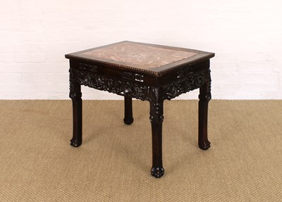 Lot 197 - A Late 19th/Early 20th Century Chinese Carved Hardwood Occasional Table or Stand Inset with Rouge Marble Top