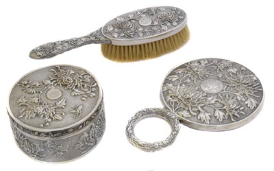 Lot 66 - An early 20th century Chinese Export silver dressing table set.