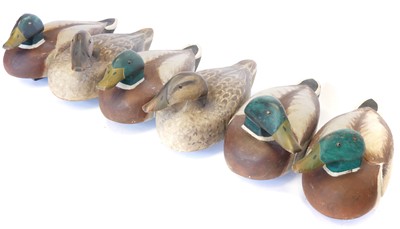 Lot 464 - Six wood decoy ducks, made originally to be a...