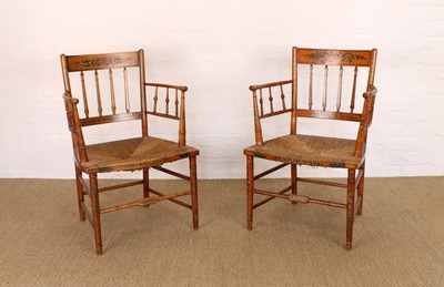 Lot 207 - An Attractive Pair of Regency Faux Bamboo Painted Parlour Armchairs