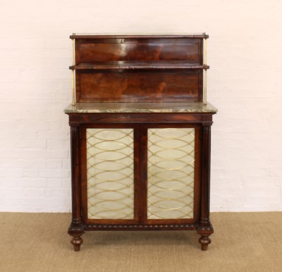 Lot 237 - A Good Regency Rosewood, Brass and Marble-Topped Chiffonier
