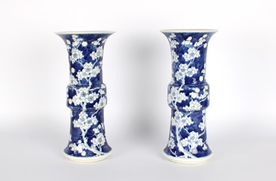 Lot 64 - A Pair of Tall Late 19th Century Chinese Blue and White 'Gu' Vases