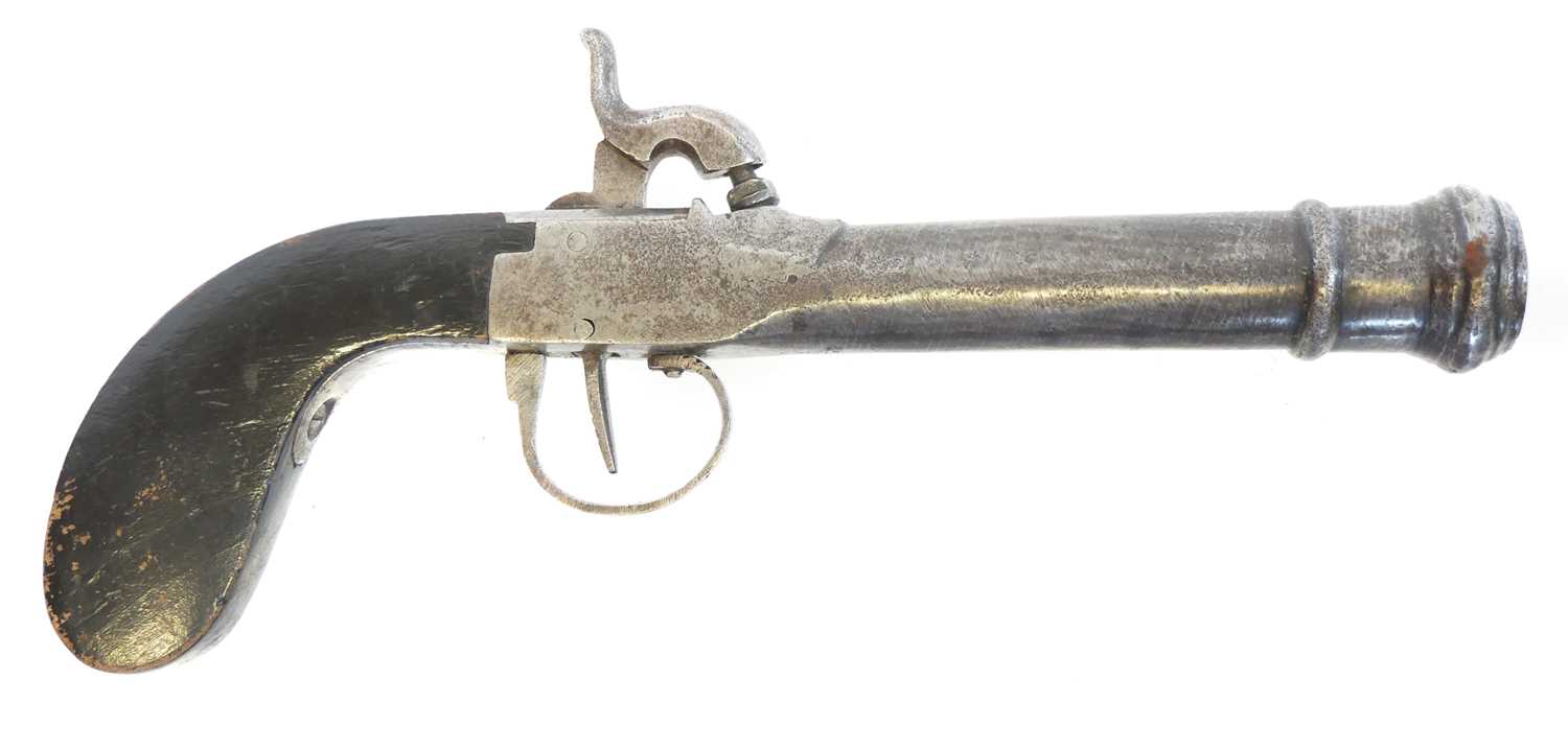 Lot 4 - Belgian boxlock percussion pistol, 4inch...