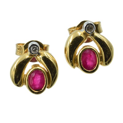 Lot 32 - A pair of 18ct yellow gold ruby and diamond stud earrings