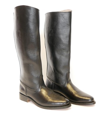 Lot 213 - Pair of reproduction German black leather...