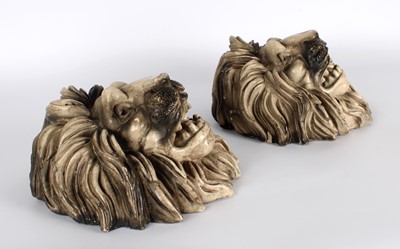 Lot 87 - Unusual and Large Pair of Stoneware Lion Masks