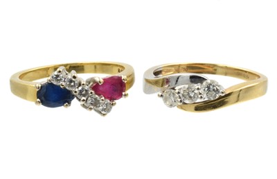 Lot 56 - Two 18ct yellow gold gem-set rings