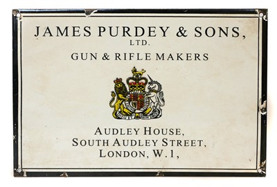 Lot 218 - Enamel on metal sign with James Purdey & Sons...
