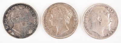Lot 94 - India, British, three assorted silver rupees from William IV to Edward VII (3)