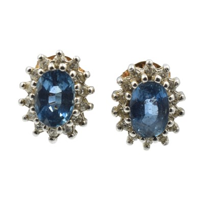 Lot 30 - A pair of sapphire and diamond cluster studs in 9ct gold