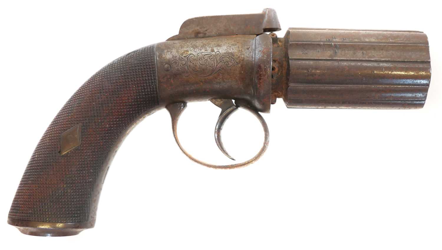Lot 18 - Percussion 120 bore pepperbox revolver, six...