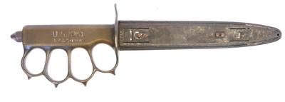 Lot 179 - WWI US trench knife and scabbard by L F & C...