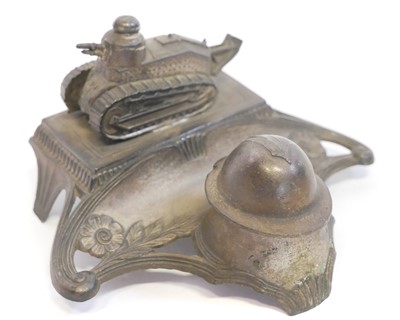 Lot 199 - French WWI era inkwell desk stand, with...