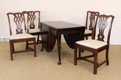 Lot 241 - A George III Mahogany Drop Leaf Dining Table and Set of Four Chippendale Period Dining Chairs