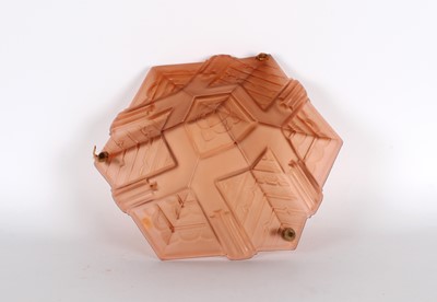 Lot 206 - French Art Deco Peach Glass Plaffonier or Ceiling Light