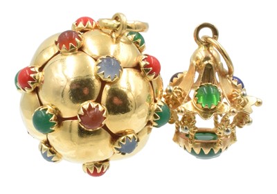 Lot 30 - An 18ct yellow gold "Sputnik" multicoloured round cabochon charm pendant, by Garrards