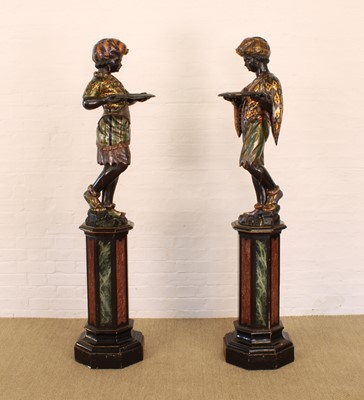 Lot 215 - A Rare Pair of 19th Century Venetian 'Blackamoor' Figures on Integral Stands
